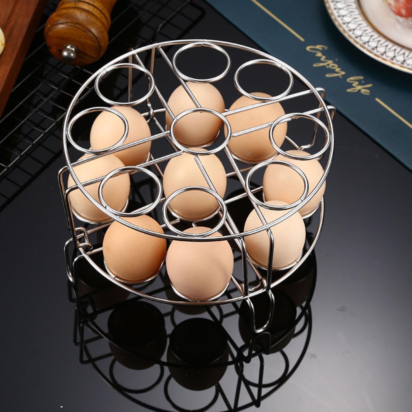 Stainless Steel Stackable Egg Steamer Rack for Instant Pot 5/6/8 Qt, 304 Food-Grade Cooking & Cooling Trivet, V1259-DP01-A-3761