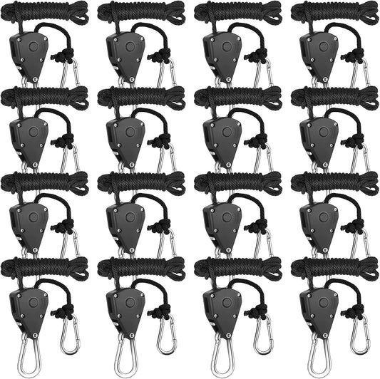 16pcs Heavy Duty Adjustable Lifting Pulley Ratchets Rope Clip Hanger Lanyard Strap with Aluminium Carabiners V1259-DP01-A-3768