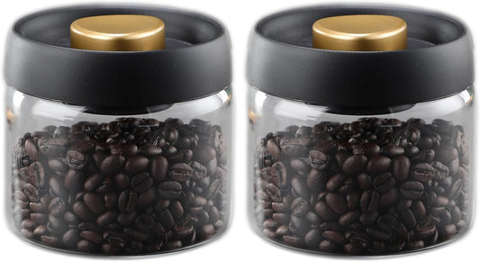 Airtight Borosilicate Glass Coffee Bean Storage Container with Vacuum Sealed Lid, 2pcs Food Storage Jars for V1259-DP01-A-3773