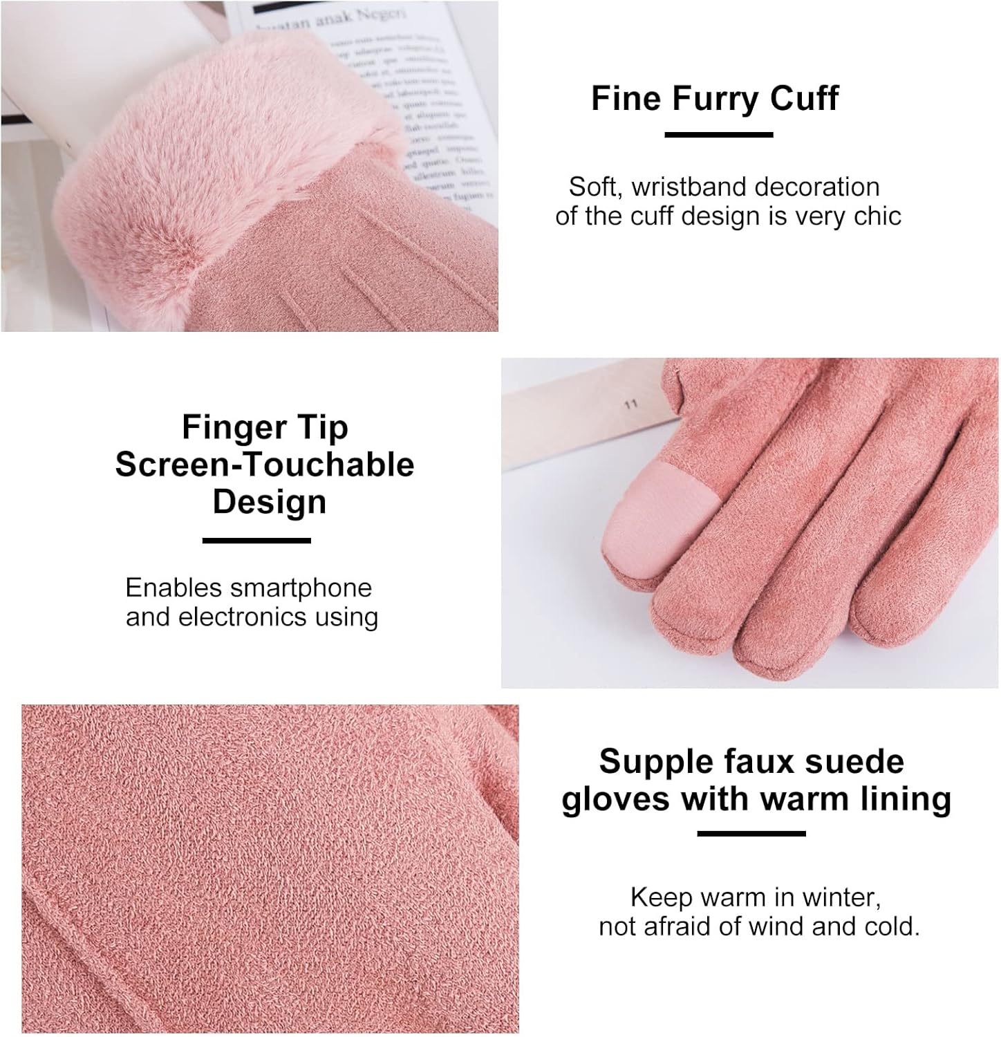 Winter Touch Screen with Soft Velvet Lining, Stylish Faux Suede Leather & Polyester Design for Women V1259-DP01-A-3779