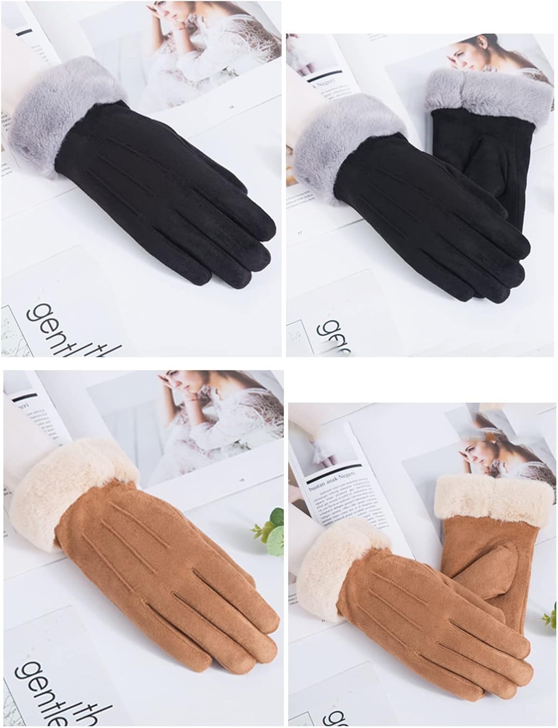 Winter Touch Screen with Soft Velvet Lining, Stylish Faux Suede Leather & Polyester Design for Women V1259-DP01-A-3779