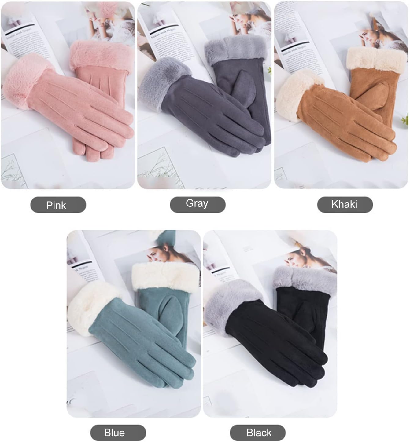Winter Touch Screen with Soft Velvet Lining, Stylish Faux Suede Leather & Polyester Design for Women V1259-DP01-A-3779