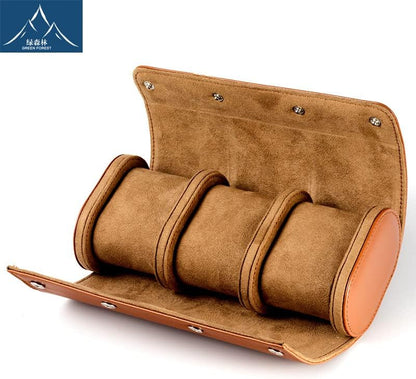 Premium Leather Mechanical Watch Storage Box - 3 Slot Dustproof Travel Case for Home Use, Brown V1259-DP01-A-3784