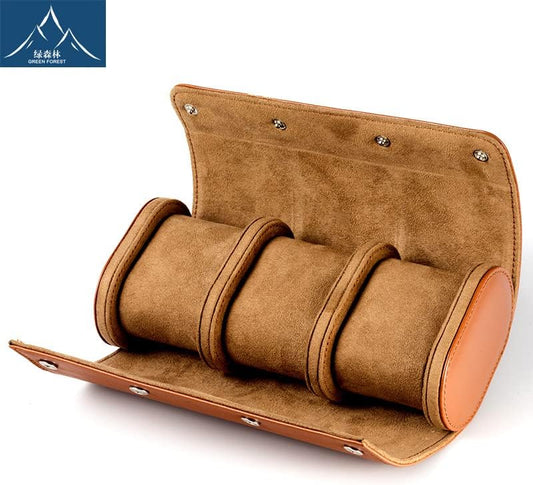 Premium Leather Mechanical Watch Storage Box - 3 Slot Dustproof Travel Case for Home Use, Brown V1259-DP01-A-3784