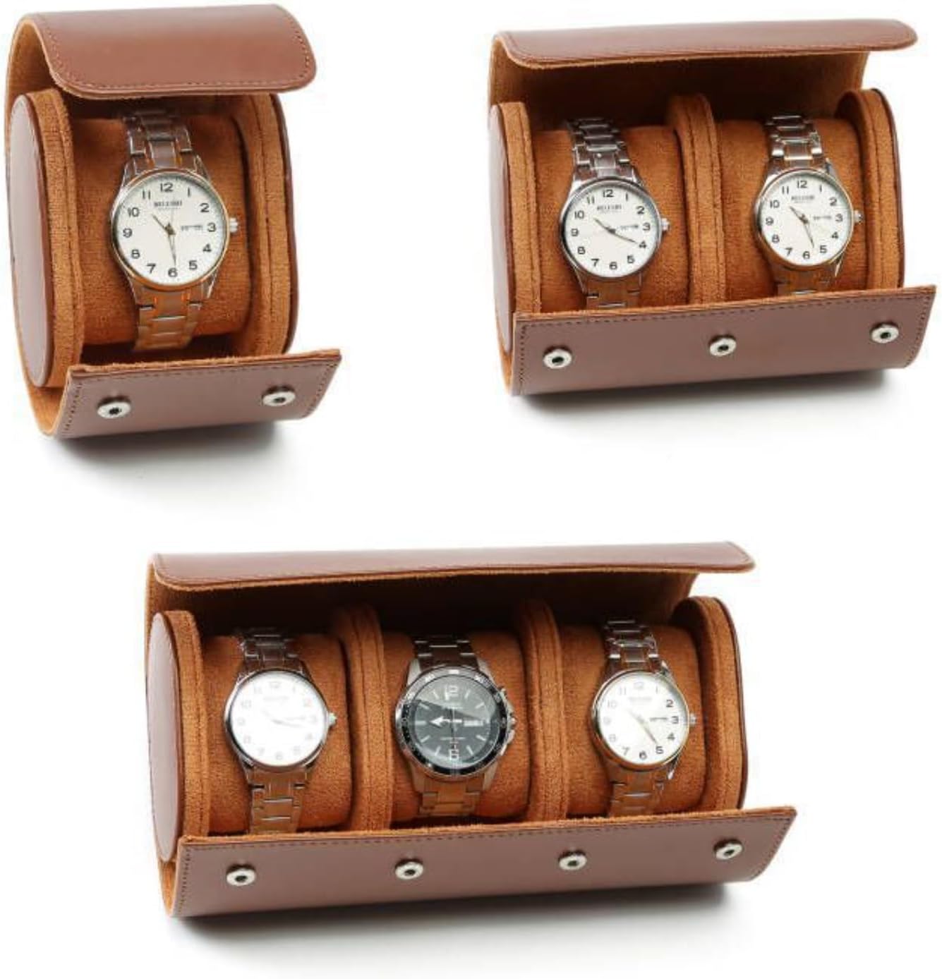 Premium Leather Mechanical Watch Storage Box - 3 Slot Dustproof Travel Case for Home Use, Brown V1259-DP01-A-3784
