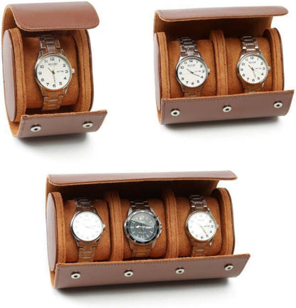 Premium Leather Mechanical Watch Storage Box - 3 Slot Dustproof Travel Case for Home Use, Brown V1259-DP01-A-3784