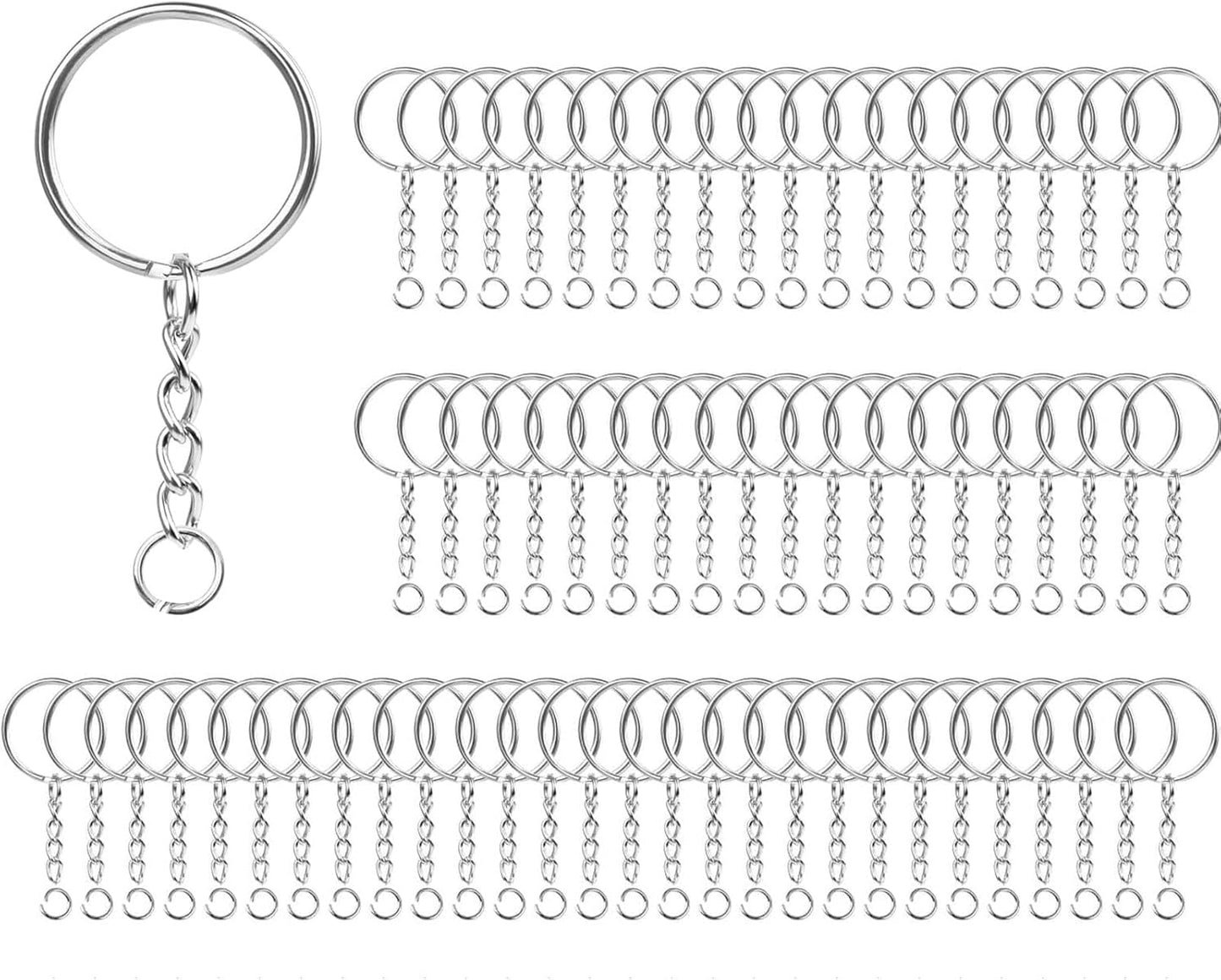 100 Pack Metal Keychains,1 Inch Split Key Chain Rings with Chain and Open Jump Rings for Keychain Making and V1259-DP01-A-3787