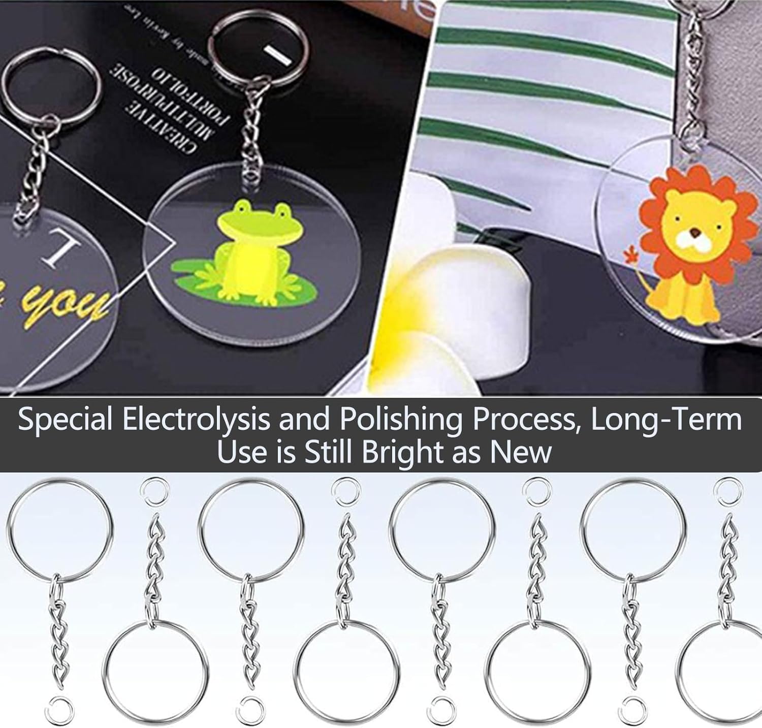 100 Pack Metal Keychains,1 Inch Split Key Chain Rings with Chain and Open Jump Rings for Keychain Making and V1259-DP01-A-3787
