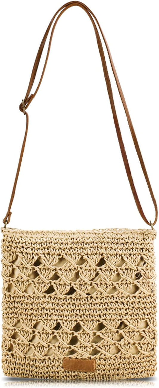 Summer Straw Bag for Women Small Beach Crossbody Bag Bohemian Weave Handmade Shoulder Handbags for Holiday V1259-DP01-A-3790