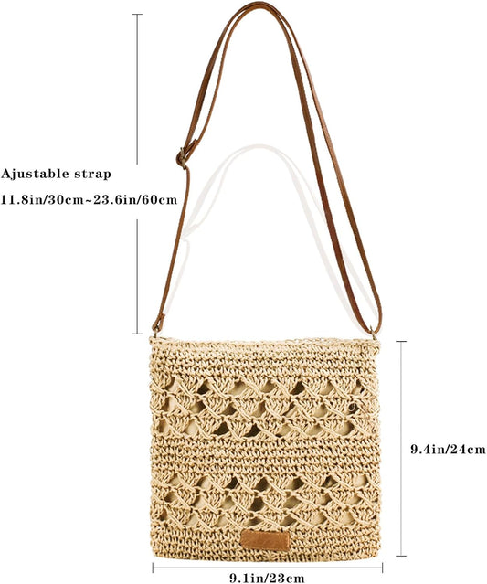Summer Straw Bag for Women Small Beach Crossbody Bag Bohemian Weave Handmade Shoulder Handbags for Holiday V1259-DP01-A-3790