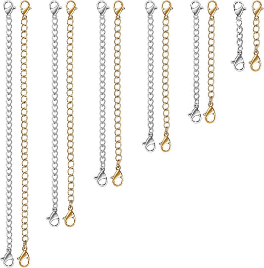 12 PCS Necklace Extenders - Stainless Steel Necklace Extension Chain for Jewelry, Bracelets & Anklets (6 Gold V1259-DP01-A-3792