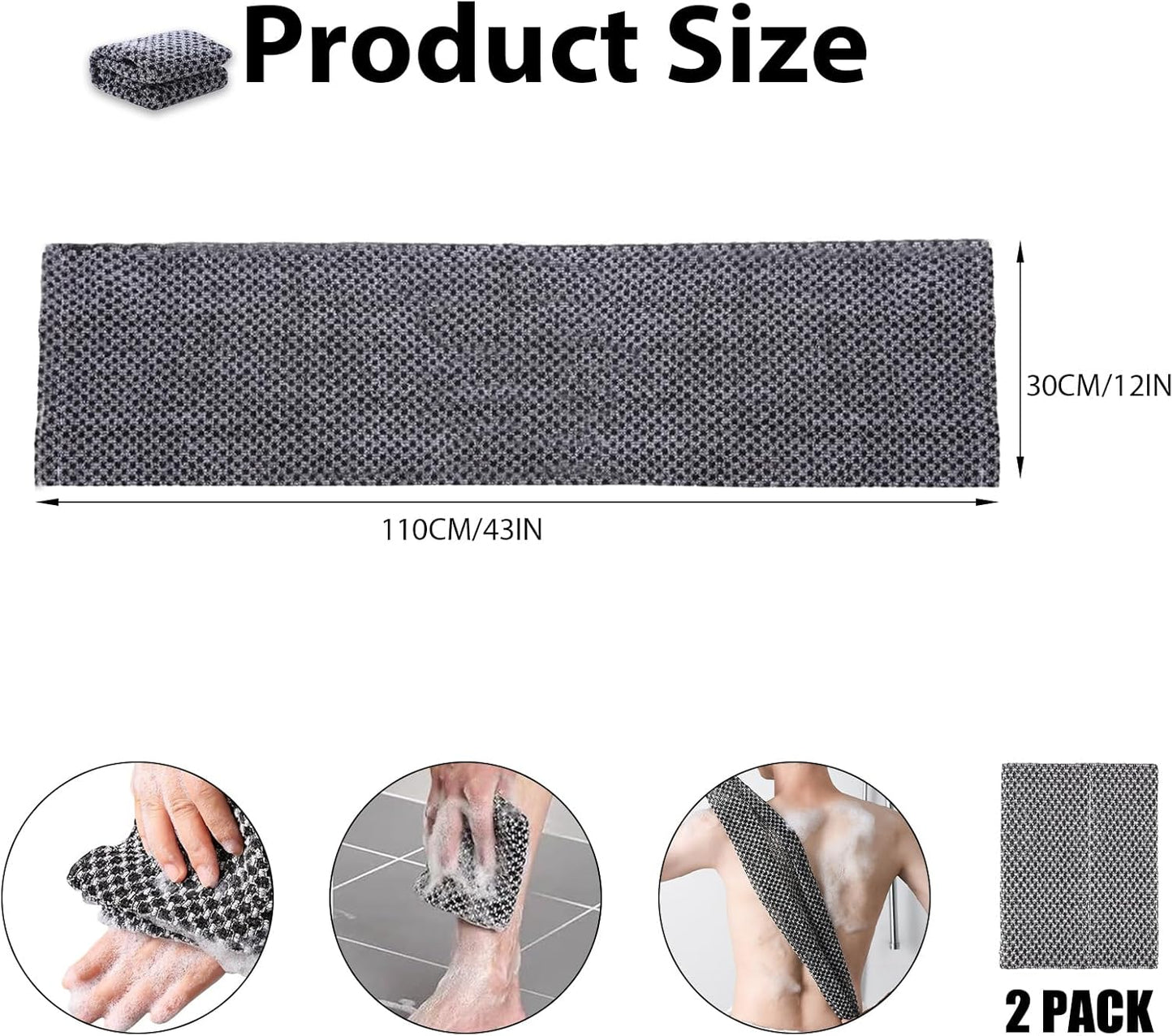 Extra Long Exfoliating Cloth, Deep Cleaning Exfoliating Towel, Reusable Exfoliating Body Scrubber (2 Pcs V1259-DP01-A-3799