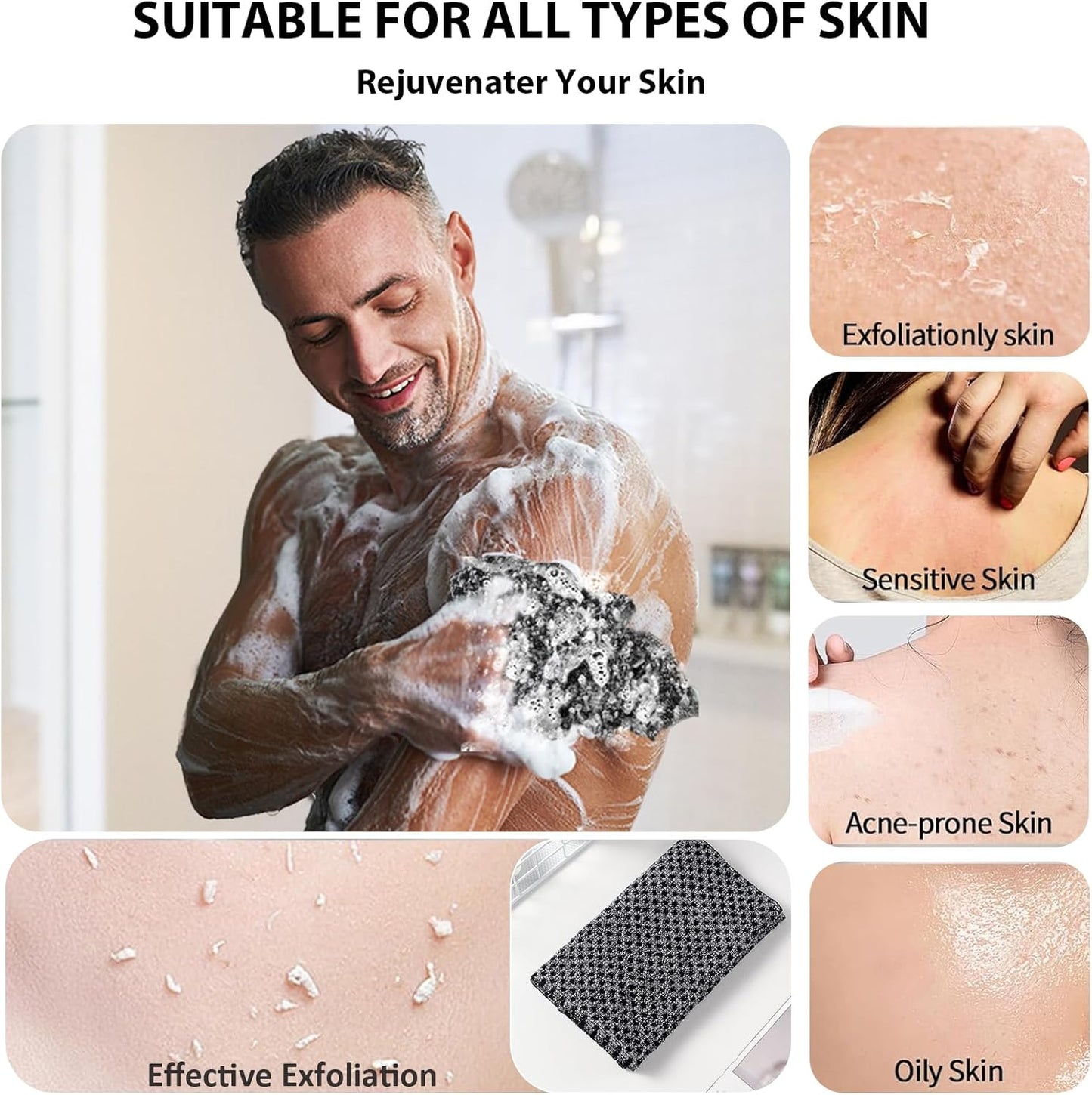 Extra Long Exfoliating Cloth, Deep Cleaning Exfoliating Towel, Reusable Exfoliating Body Scrubber (2 Pcs V1259-DP01-A-3799