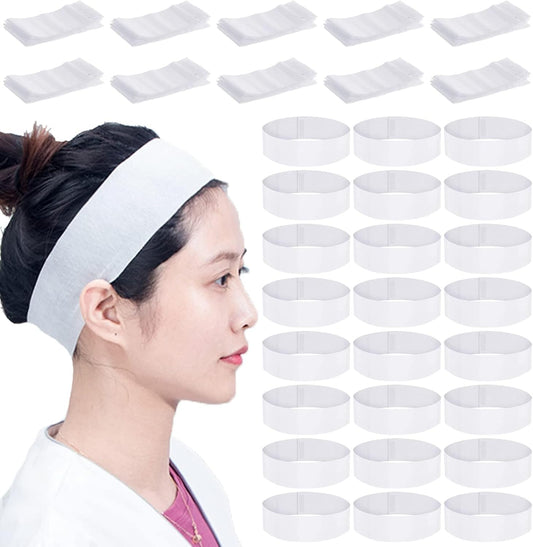 200 Pieces Disposable Spa Facial Headbands Individual Wrapped Elastic Makeup Headband with Adjustable Stretch V1259-DP01-A-3801