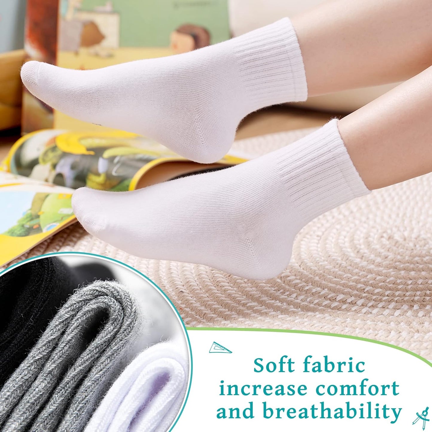 Kids Athletic Crew Socks Boys Girls Cotton School Uniform Casual Basic Socks 6 Pairs V1259-DP01-A-3809