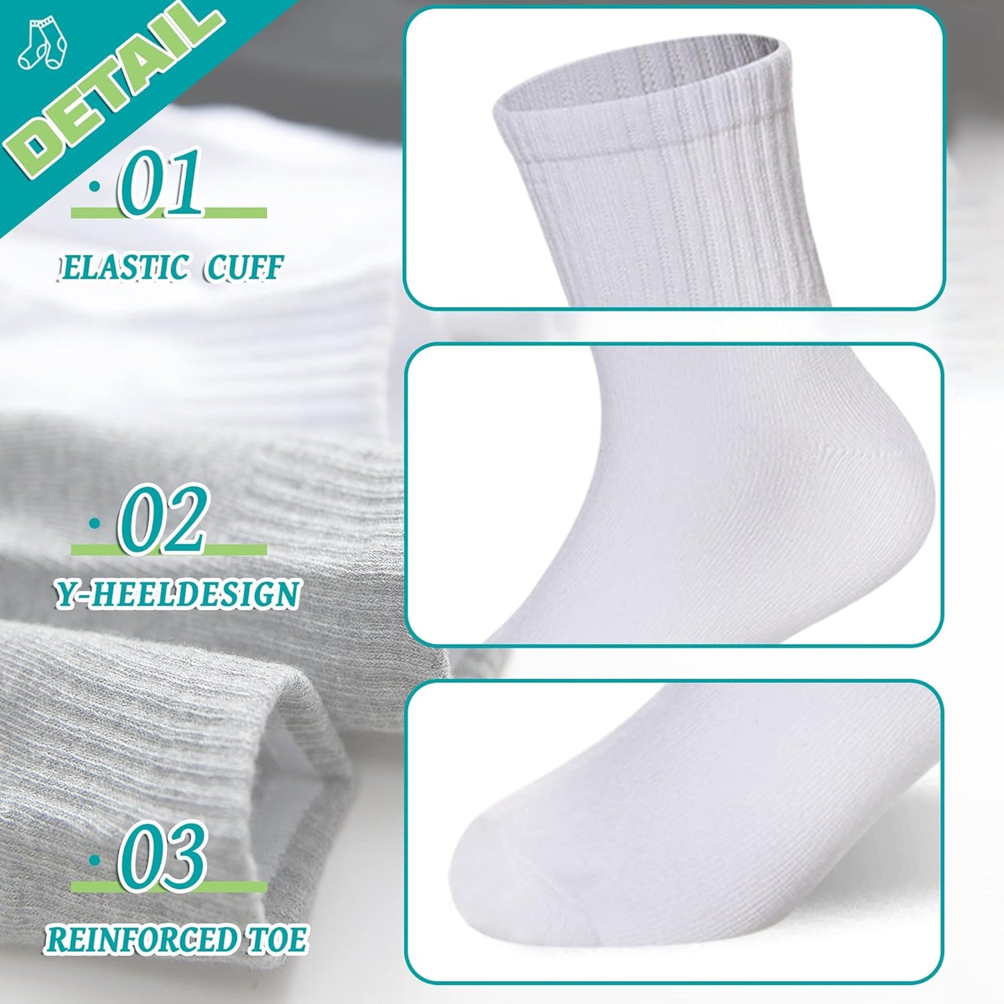 Kids Athletic Crew Socks Boys Girls Cotton School Uniform Casual Basic Socks 6 Pairs V1259-DP01-A-3809
