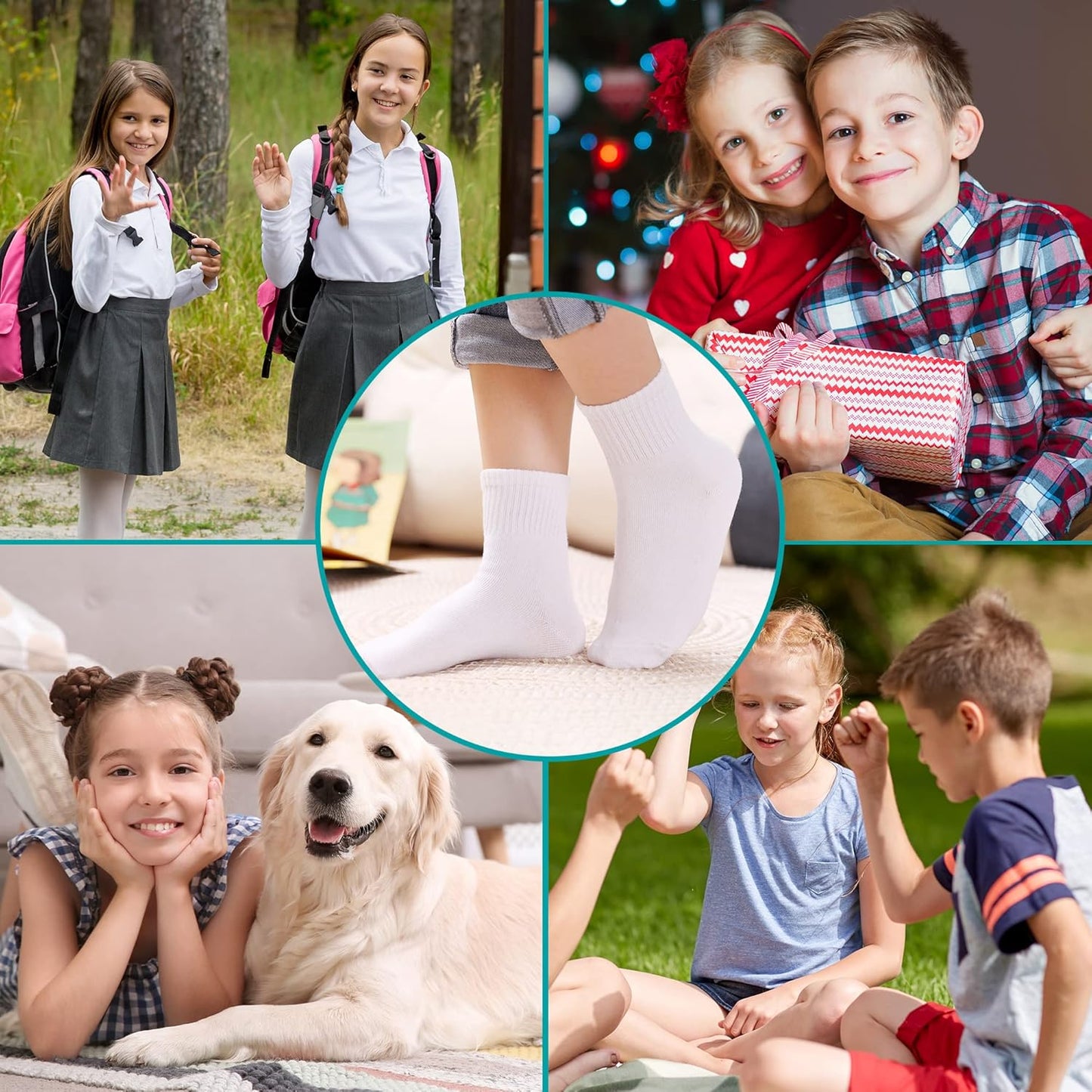 Kids Athletic Crew Socks Boys Girls Cotton School Uniform Casual Basic Socks 6 Pairs V1259-DP01-A-3809