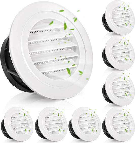 8 Pack Air Vent Round, 4 Inch Air Soffit Vent, ABS Louver Vent Cover with Built-in Fly Screen Mesh, Ceiling V1259-DP01-A-3813