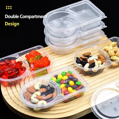 2 Compartment Snack Containers with Lids, Small Reusable Plastic Clear Snack Containers for School, Home, V1259-DP01-A-3815