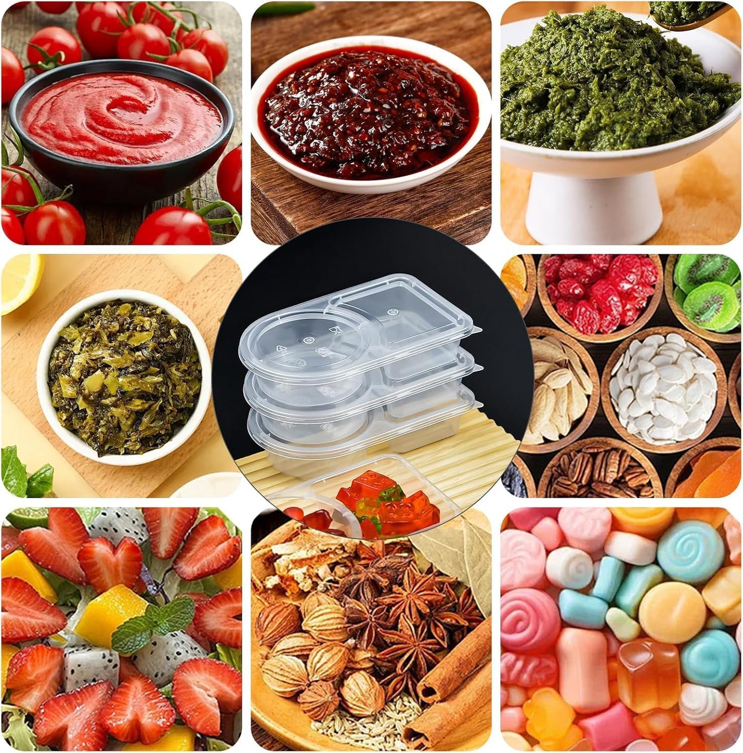 2 Compartment Snack Containers with Lids, Small Reusable Plastic Clear Snack Containers for School, Home, V1259-DP01-A-3815