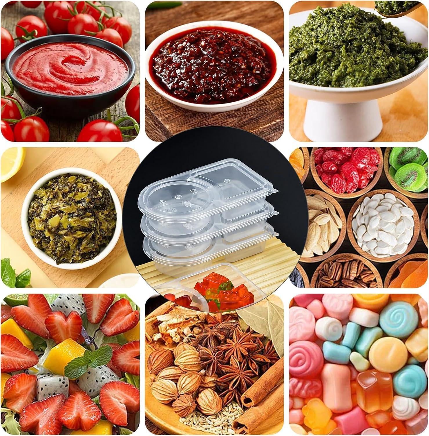 2 Compartment Snack Containers with Lids, Small Reusable Plastic Clear Snack Containers for School, Home, V1259-DP01-A-3815