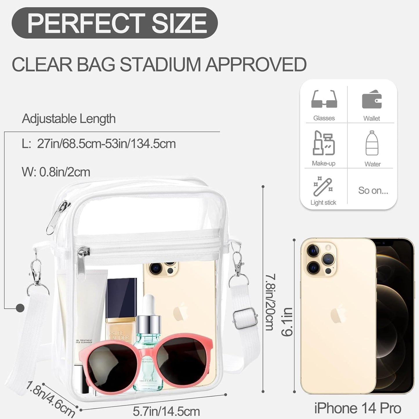 Clear Bag Stadium Approved, Clear Purse Crossbody Bag, Adjustable Shoulder Strap Clear Bags for Concerts V1259-DP01-A-3816