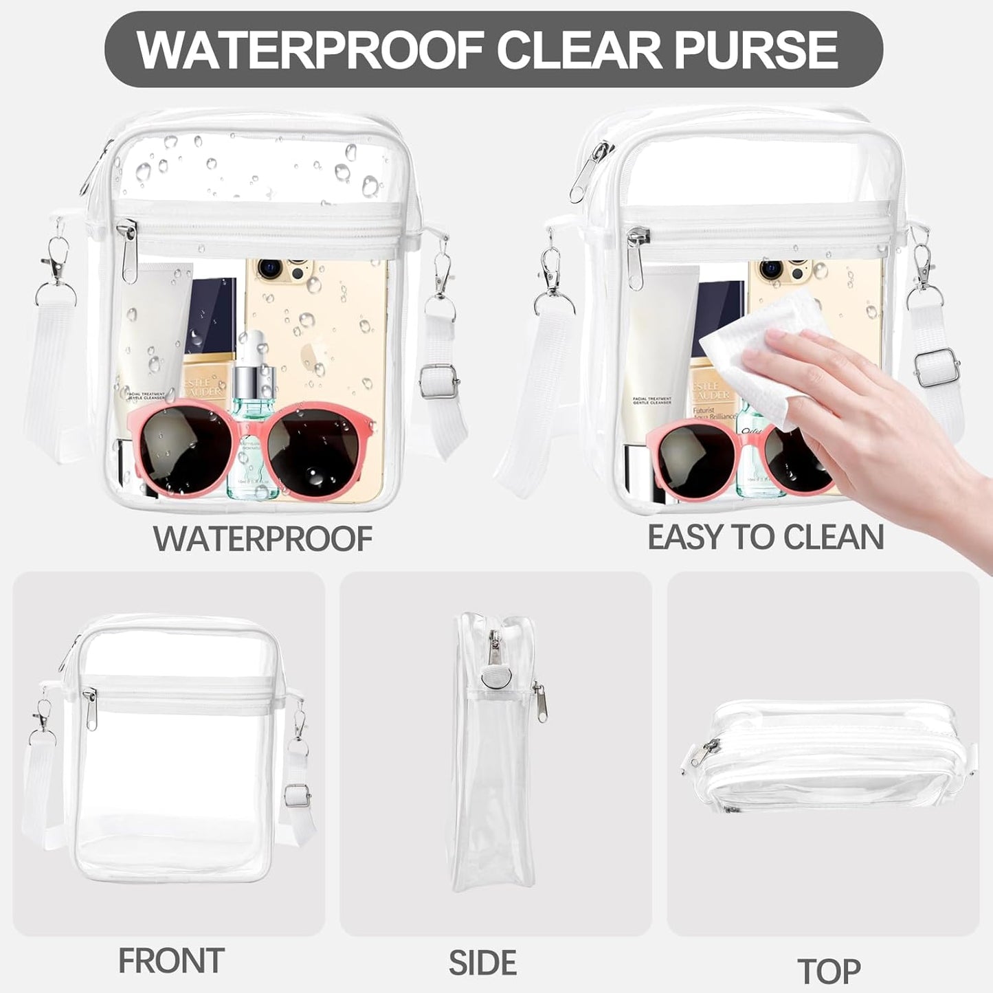 Clear Bag Stadium Approved, Clear Purse Crossbody Bag, Adjustable Shoulder Strap Clear Bags for Concerts V1259-DP01-A-3816