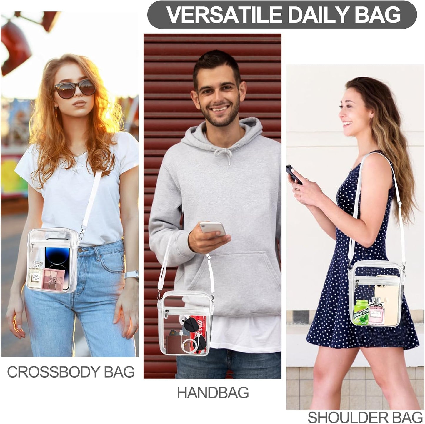 Clear Bag Stadium Approved, Clear Purse Crossbody Bag, Adjustable Shoulder Strap Clear Bags for Concerts V1259-DP01-A-3816