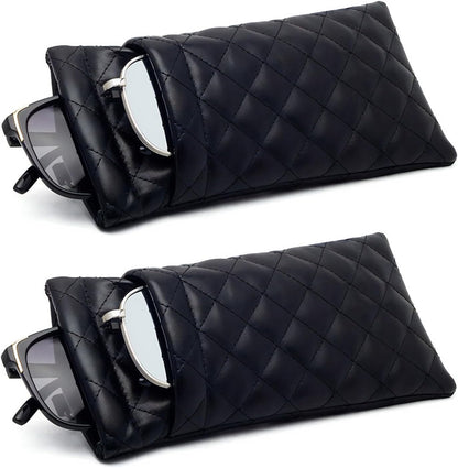 2 Pcs Double Glasses Case, PU Leather Double Eyeglass Case Large Squeeze Top Portable Sunglass Case For Women V1259-DP01-A-3836