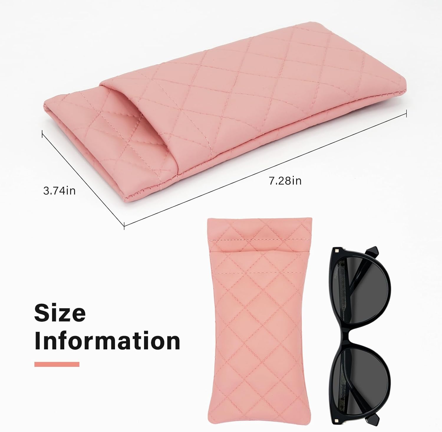 2 Pcs Double Glasses Case, PU Leather Double Eyeglass Case Large Squeeze Top Portable Sunglass Case For Women V1259-DP01-A-3836