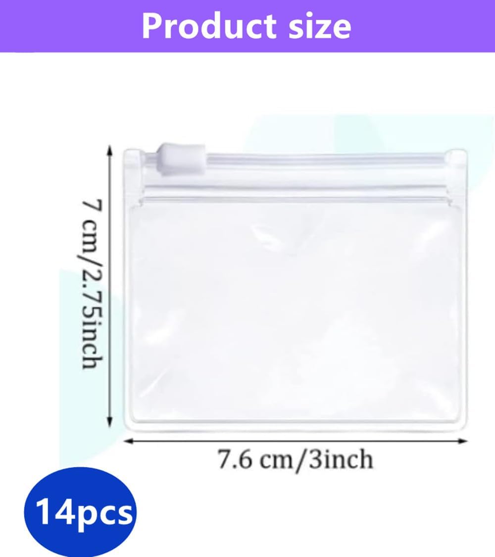 14 Pcs Zippered Pill Pouch Bags, Slide Lock Clear Plastic Mini Bags, Small Objects - Self-Sealing, Reusable, V1259-DP01-A-3838