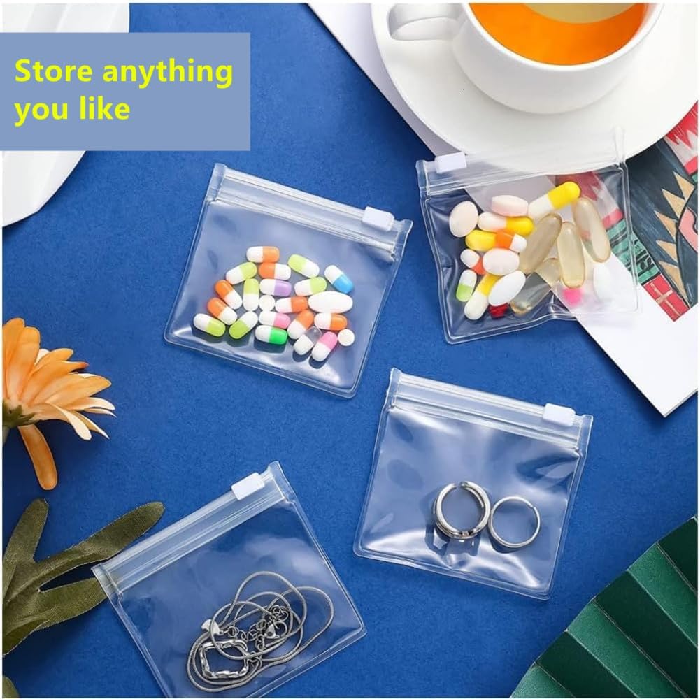 14 Pcs Zippered Pill Pouch Bags, Slide Lock Clear Plastic Mini Bags, Small Objects - Self-Sealing, Reusable, V1259-DP01-A-3838