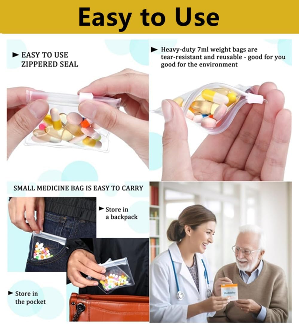 14 Pcs Zippered Pill Pouch Bags, Slide Lock Clear Plastic Mini Bags, Small Objects - Self-Sealing, Reusable, V1259-DP01-A-3838
