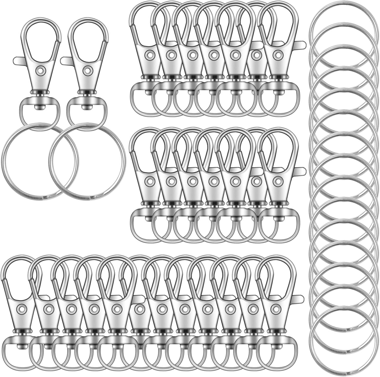 104PCS Swivel Lanyard snap Hook with Key Rings (Silver, 1.2inch(32mm)) V1259-DP01-A-3840