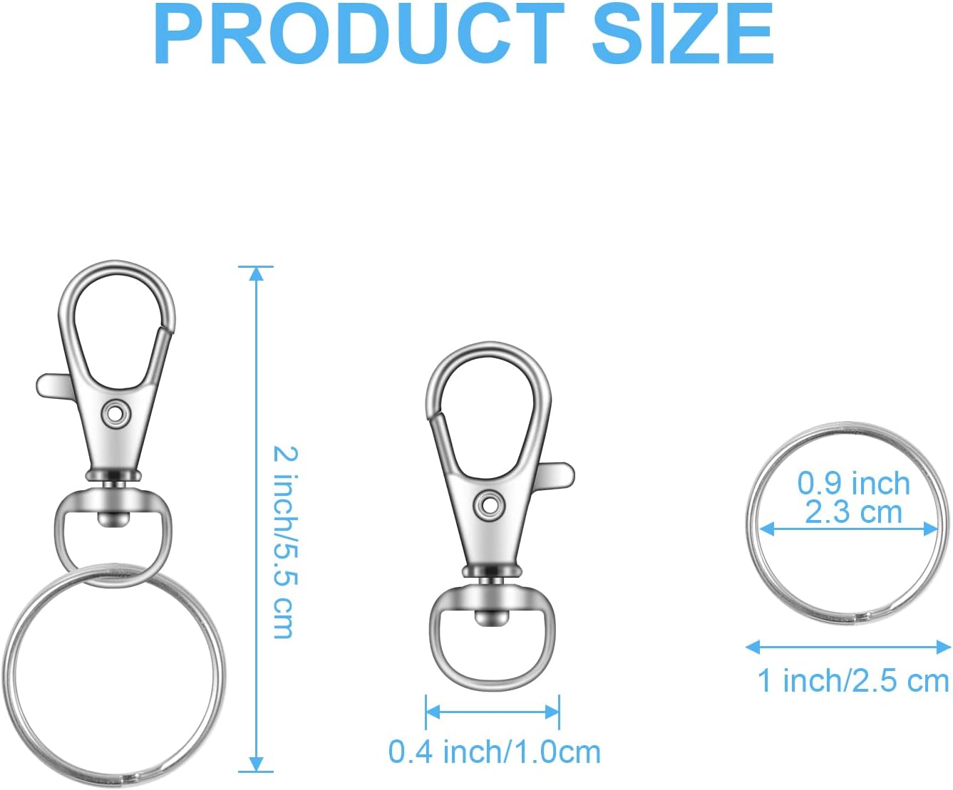 104PCS Swivel Lanyard snap Hook with Key Rings (Silver, 1.2inch(32mm)) V1259-DP01-A-3840