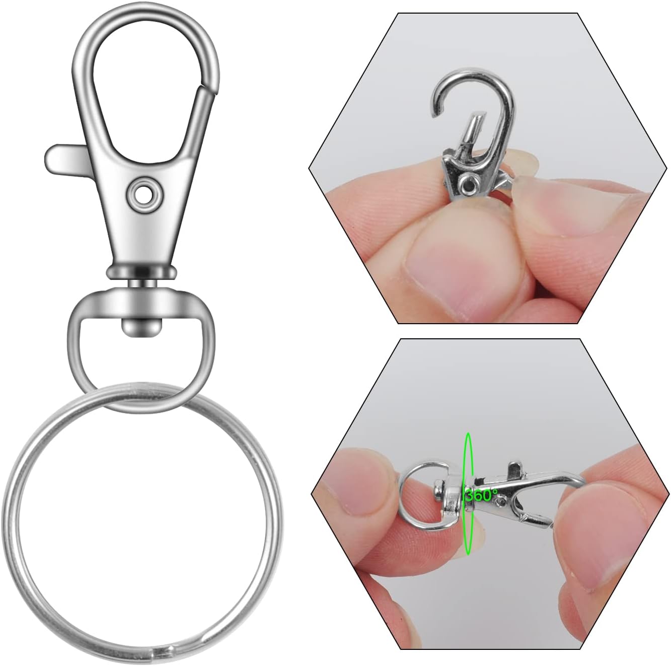 104PCS Swivel Lanyard snap Hook with Key Rings (Silver, 1.2inch(32mm)) V1259-DP01-A-3840