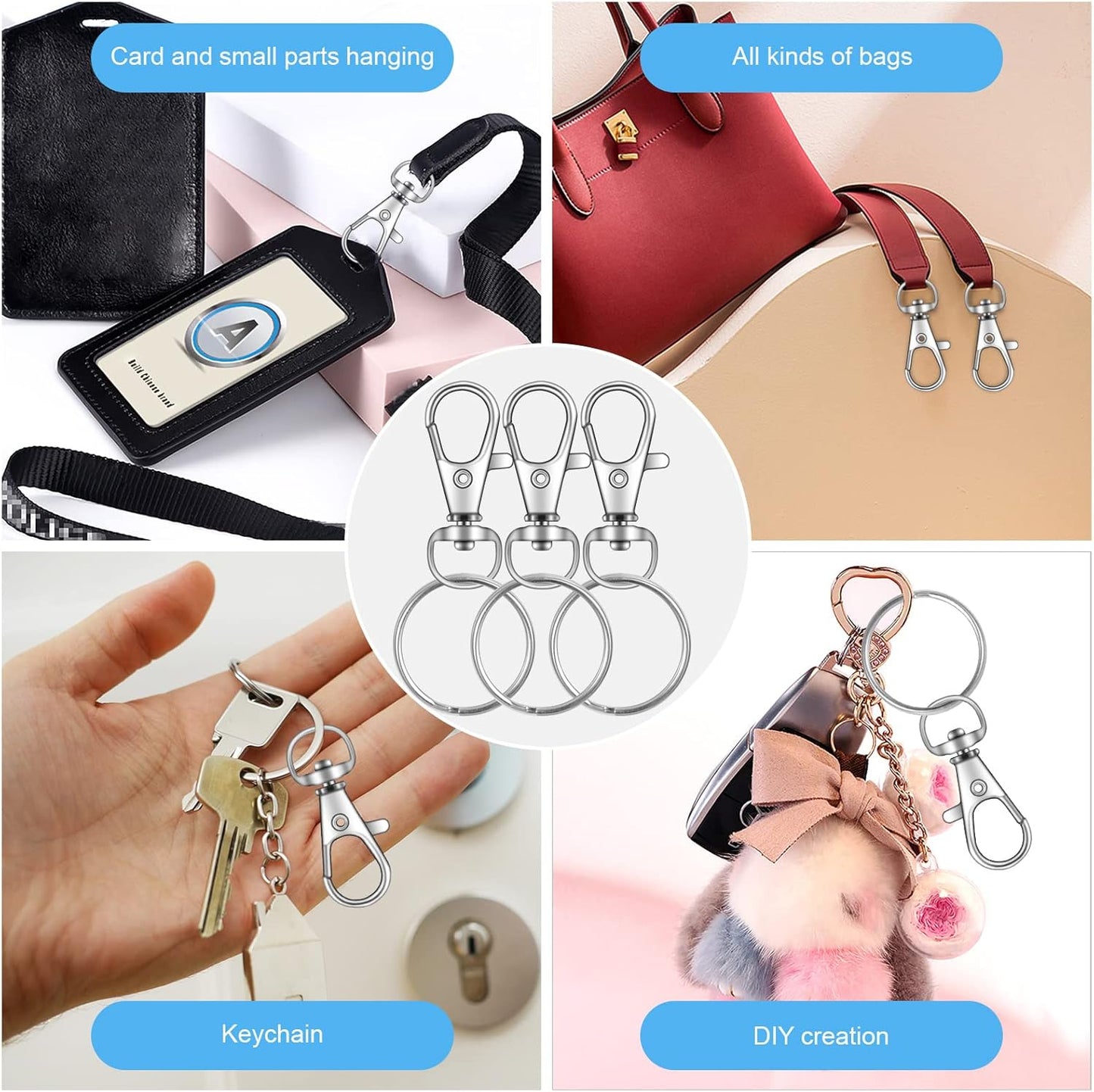 104PCS Swivel Lanyard snap Hook with Key Rings (Silver, 1.2inch(32mm)) V1259-DP01-A-3840