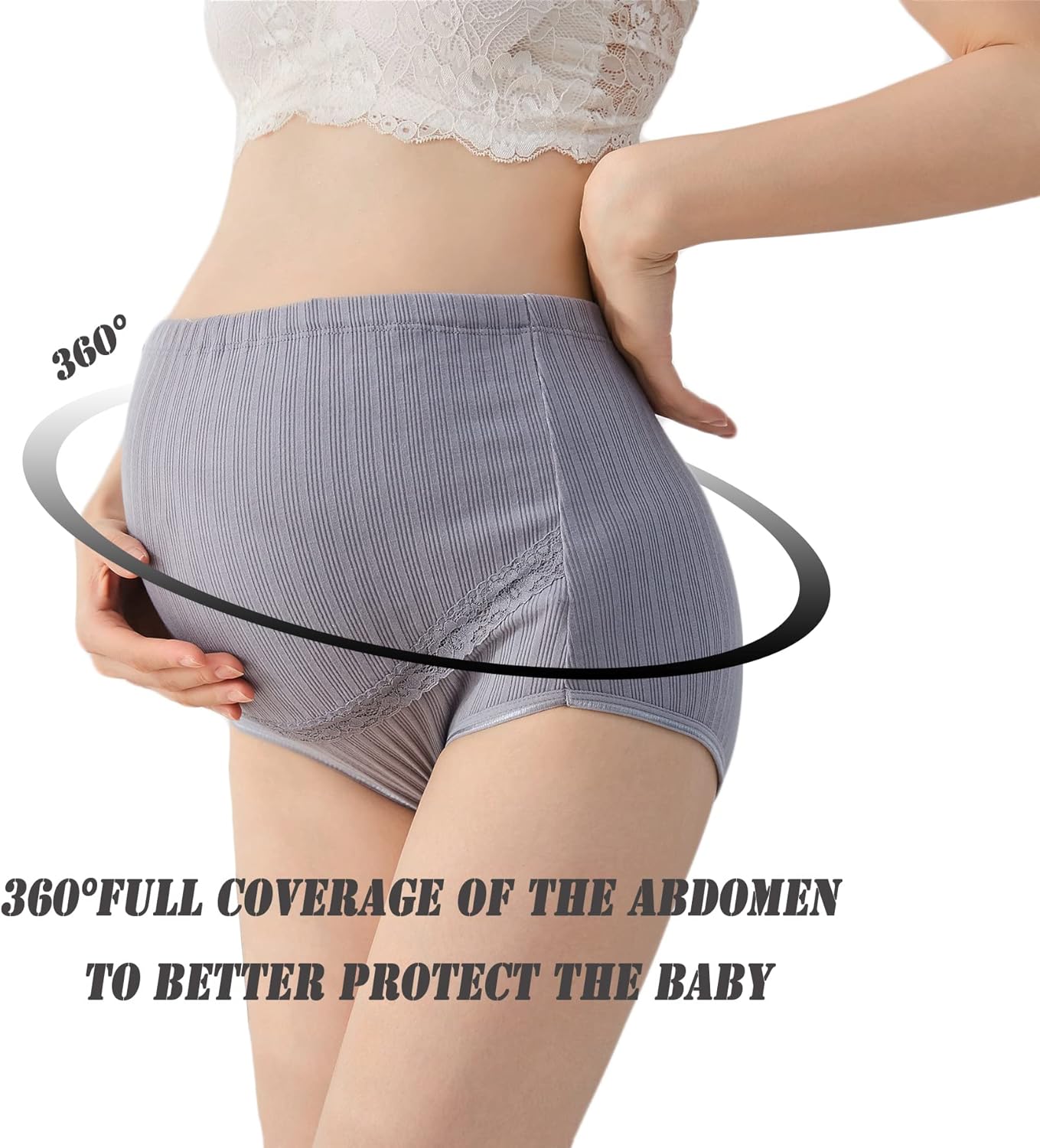 Maternity Cotton Underwear High Waist Adjustable Pregnancy Seamless Soft Hipster Panties Over Bump 4-Pack V1259-DP01-A-3843