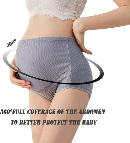 Maternity Cotton Underwear High Waist Adjustable Pregnancy Seamless Soft Hipster Panties Over Bump 4-Pack V1259-DP01-A-3843