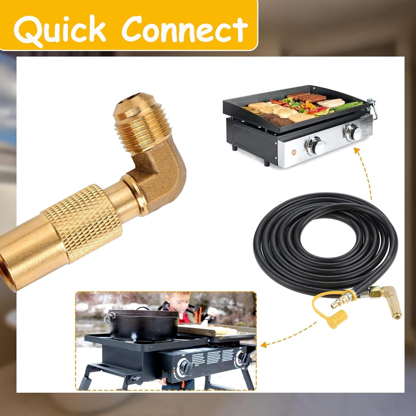 1pcs Brass 3/8" Male Flare Propane Elbow Adapter for 17/22in Griddles - Low Pressure RV Conversion Fitting V1259-DP01-A-3861