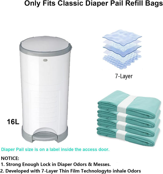 4 Pack Nappy Bin Refill Bags, Compatible with Dekor Classic Diaper Pail Refill Bags, Durable Diaper Pail V1259-DP01-A-3867