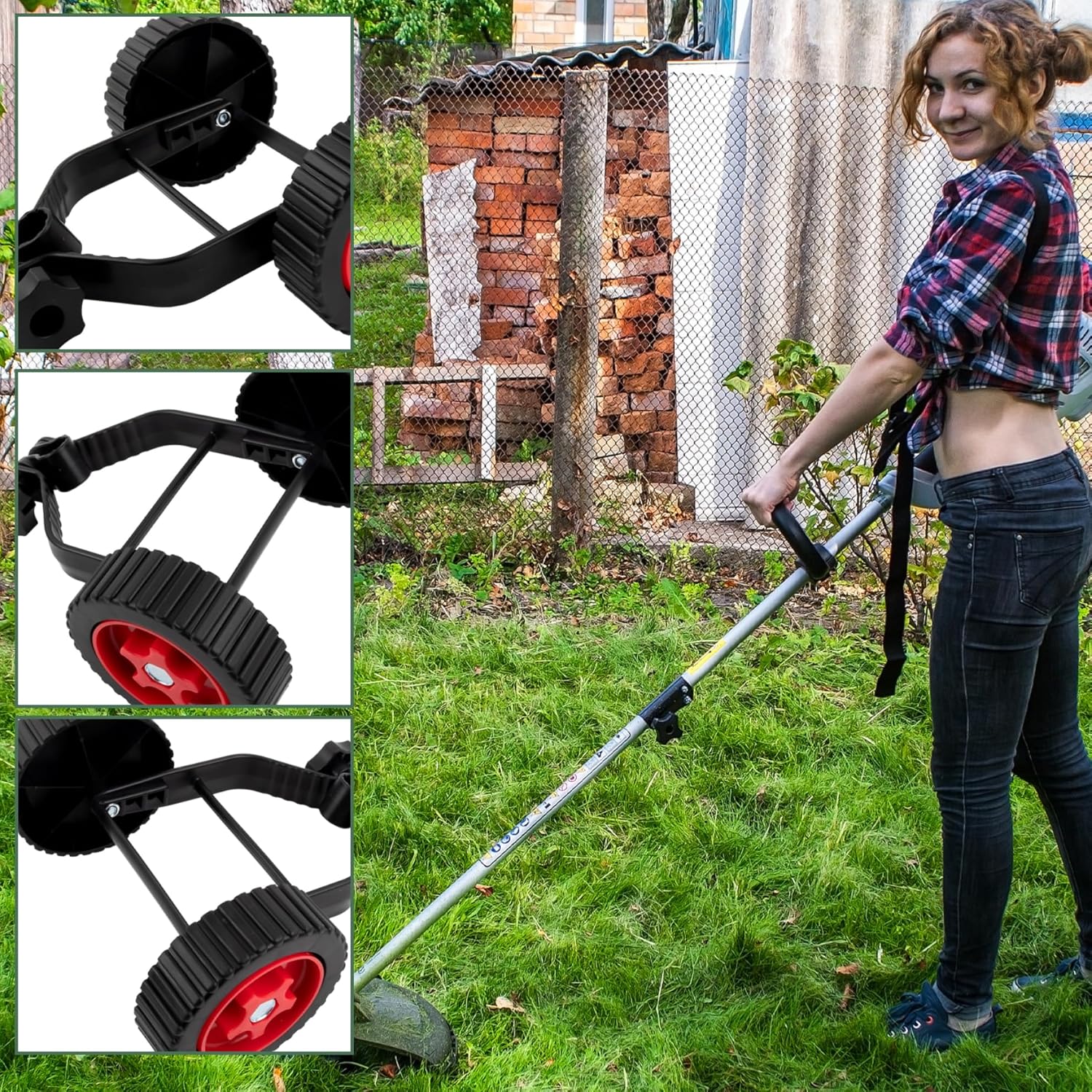 String Trimmer Wheel Attachment, Weed Wacker Attachments, Adjustable Support Wheels, Non-Slip Detachable Lawn V1259-DP01-A-3871