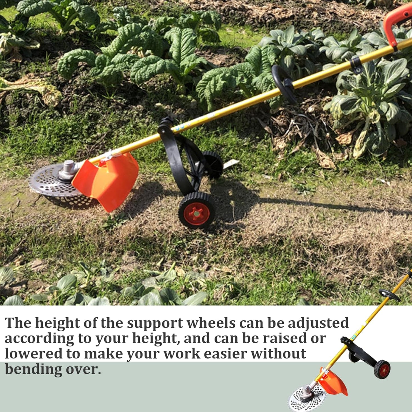 String Trimmer Wheel Attachment, Weed Wacker Attachments, Adjustable Support Wheels, Non-Slip Detachable Lawn V1259-DP01-A-3871
