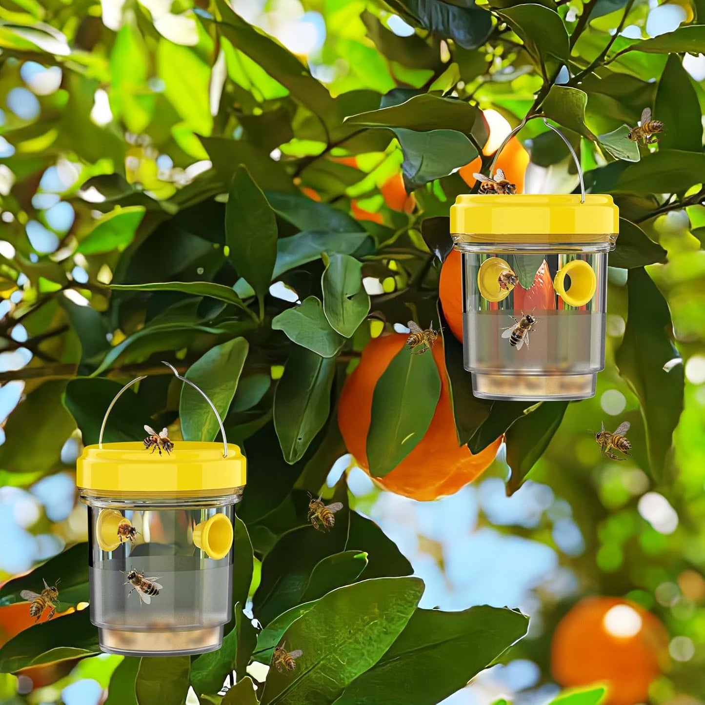 2pcs Wasp Trap, Yellow Hornet Bee Traps Catcher with Hanging Non-Toxic PP Plastic Jacket Traps for V1259-DP01-A-3874