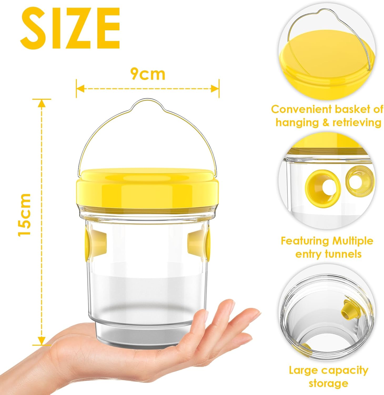 2pcs Wasp Trap, Yellow Hornet Bee Traps Catcher with Hanging Non-Toxic PP Plastic Jacket Traps for V1259-DP01-A-3874