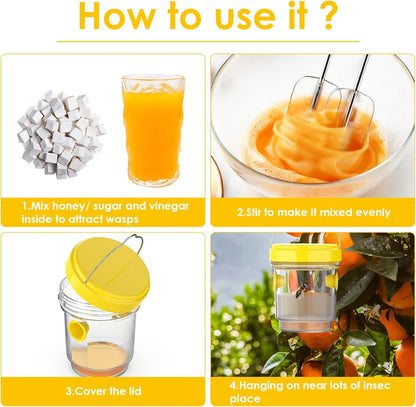 2pcs Wasp Trap, Yellow Hornet Bee Traps Catcher with Hanging Non-Toxic PP Plastic Jacket Traps for V1259-DP01-A-3874