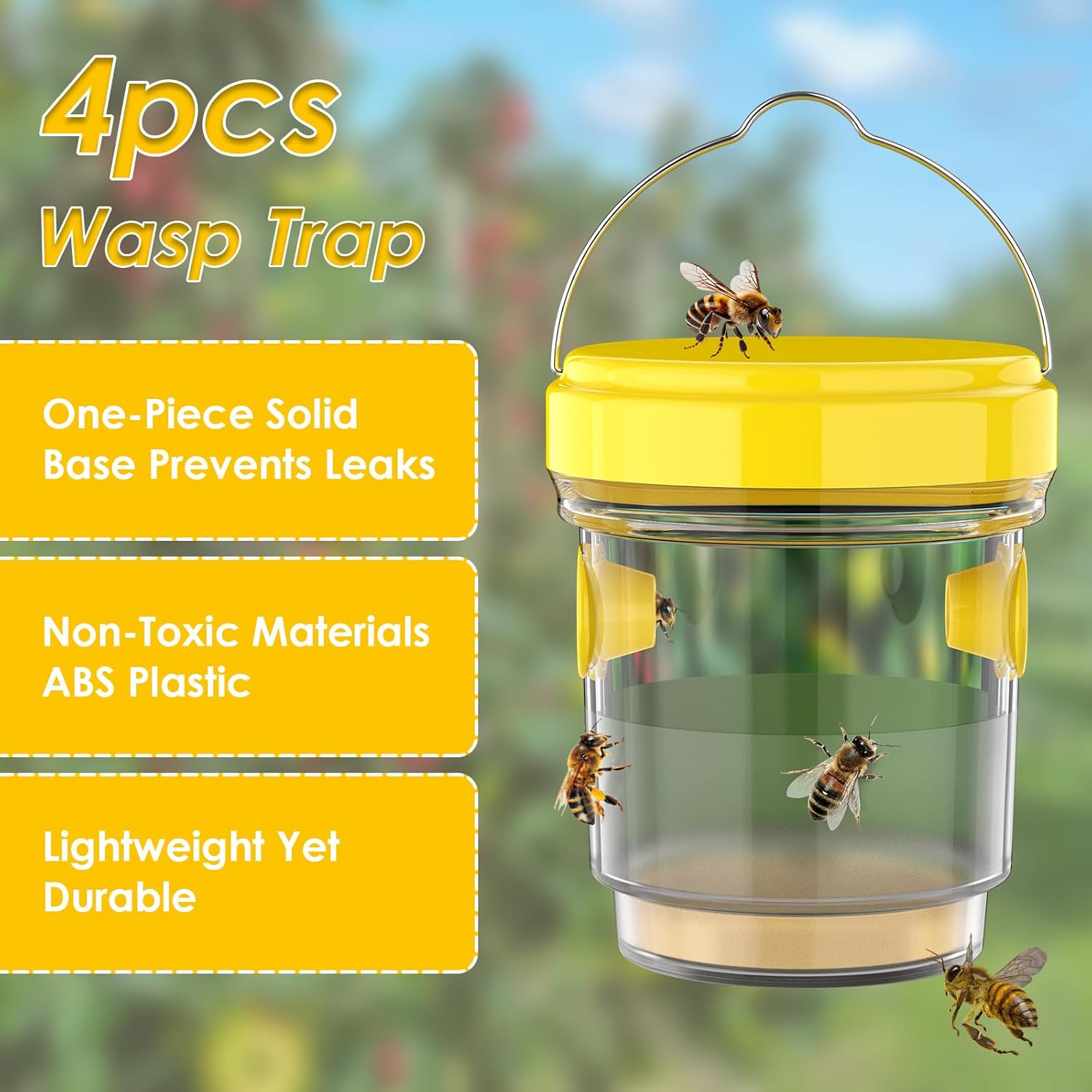 2pcs Wasp Trap, Yellow Hornet Bee Traps Catcher with Hanging Non-Toxic PP Plastic Jacket Traps for V1259-DP01-A-3874
