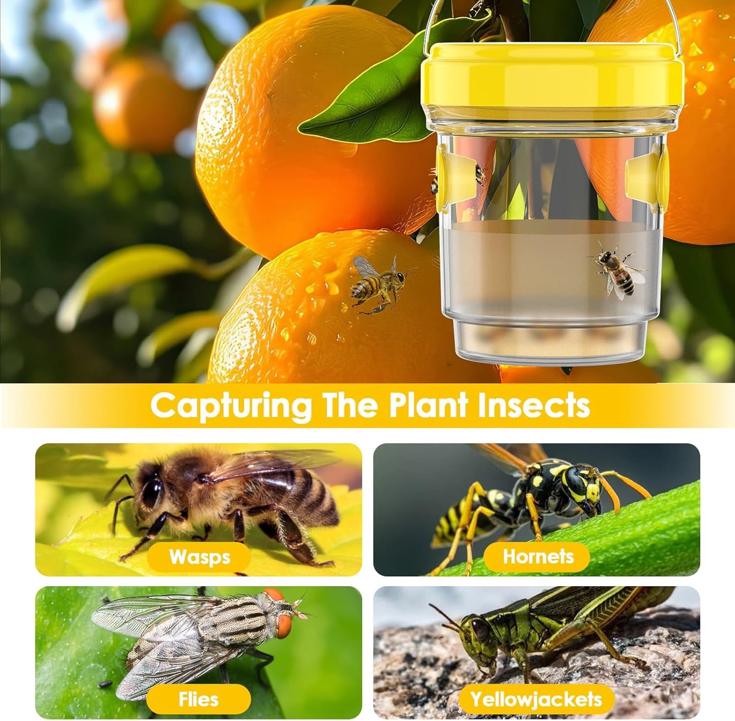 2pcs Wasp Trap, Yellow Hornet Bee Traps Catcher with Hanging Non-Toxic PP Plastic Jacket Traps for V1259-DP01-A-3874