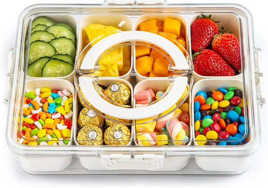 Snackle Box Container,Divided Clear Snack Box Serving Tray with Lid and Handle,8 Compartments Snack V1259-DP01-A-3884