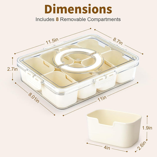 Snackle Box Container,Divided Clear Snack Box Serving Tray with Lid and Handle,8 Compartments Snack V1259-DP01-A-3884